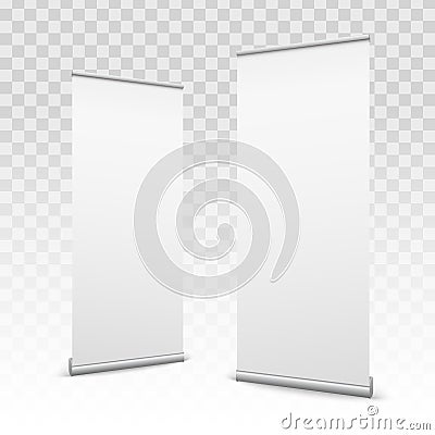 Creative illustration of empty roll up banners with paper canvas texture on transparent background. Art design bla Cartoon Illustration