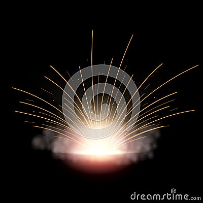 Creative illustration flash of electric welding metal fire with sparks isolated on background. Art design during iron cutting Cartoon Illustration