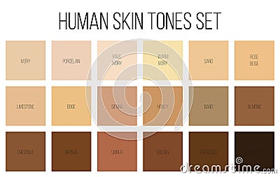 Creative illustration of human skin tone color palette set isolated on transparent background. Art design. Abstract concept Cartoon Illustration