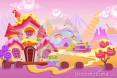 Creative Illustration and Innovative Art: Background Set 1: Ice cream Town Stock Photo