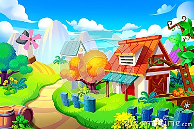 Creative Illustration and Innovative Art: Background Set: Peaceful Place in the Colorful Wonder Land. Stock Photo