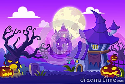 Creative Illustration and Innovative Art: Halloween Town. Stock Photo