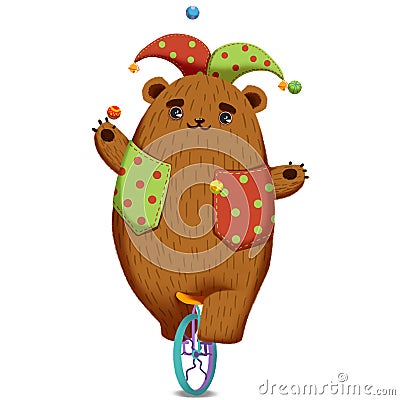 Creative Illustration and Innovative Art: Joker Bear on the Unicycle. Stock Photo