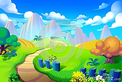 Creative Illustration and Innovative Art: Way to Mountain. Stock Photo