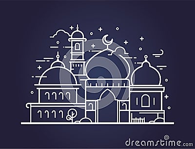 Creative illustration of a Mosque in line style Vector Illustration