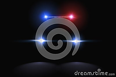 Creative illustration of police car silhouette headlights, blinking isolated on transparent background. Glowing headlamp. R Cartoon Illustration