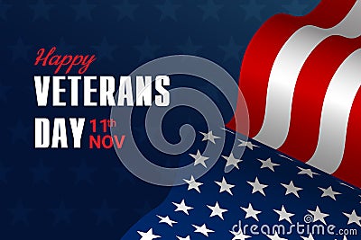 Creative vector illustration,poster or banner of happy veterans day with u.s.a flag and stars background Vector Illustration