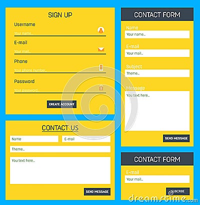 Creative illustration of web site registration or login contact form on background. UI and UX art design. Abstract Cartoon Illustration