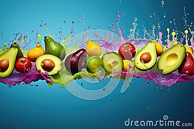 Creative image of colorful avocado fruits in water Stock Photo