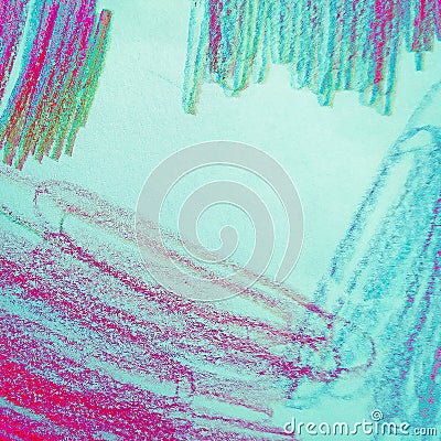 Creative Image. Colorful Brush Wallpaper. Pink and Red Marker Doodle. Blue and White Crayon Design. Stock Photo