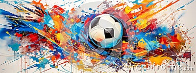 creative image soccer sport, football ball, art watercolors colorful banner Stock Photo