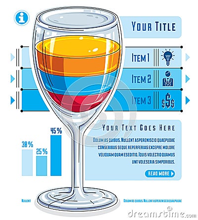 Creative infographics concept, 3d wineglass with three layered Vector Illustration