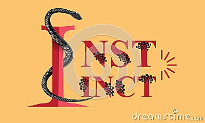 Creative Instinct slogan with huge snake illustration for t-shirt design. Flat design vector illustration. Vector Illustration