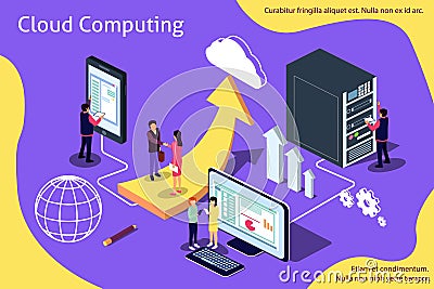 Creative isometric vector illustration. Cloud computing content for web page, banner, social media, documents, cards, posters, Vector Illustration