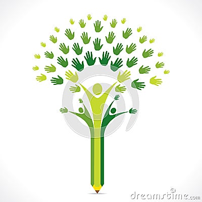 Creative kids pencil hand tree design for support or helping concept Vector Illustration