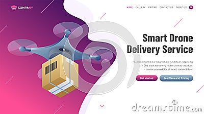 Creative landing page illustration with Quadcopter and shipping Cartoon Illustration