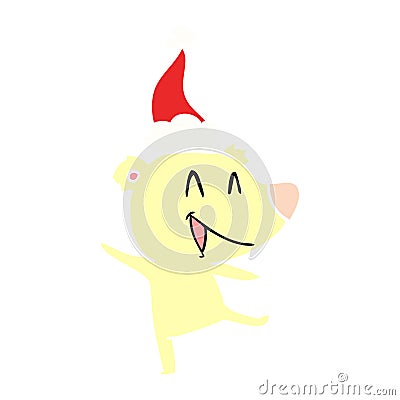 A creative laughing bear flat color illustration of a wearing santa hat Vector Illustration