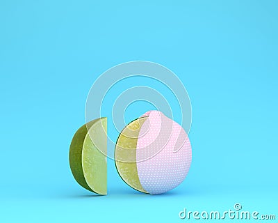 Creative layout made of Lemon pink polka dots separate pieces on Stock Photo