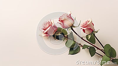 Creative layout made of pink roses on pastel background. Flat lay, top view minimal concept. Generative AI Cartoon Illustration