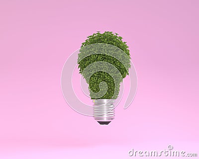 Creative layout made of plant Lightbulb floating on pink pastel Stock Photo