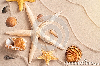 Creative layout of sand waves and sea, summer beach background Stock Photo