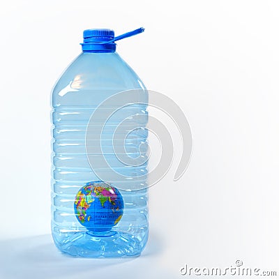 Creative layout for World Environment Day - Stop Plastic Pollution. The globe as symbol of earth inside big plastic bottle. Stock Photo