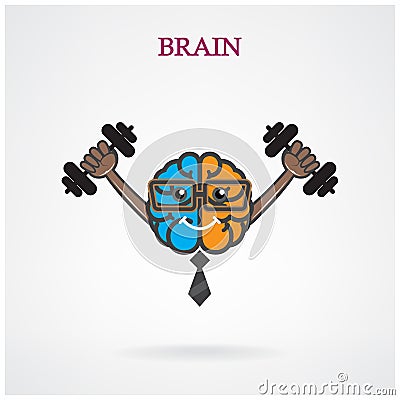 Creative left and right brain sign with the barbell on background Vector Illustration