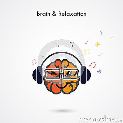 Creative left and right brain sign with the headphone on background ,design for poster flyer cover brochure.Education idea Vector Illustration