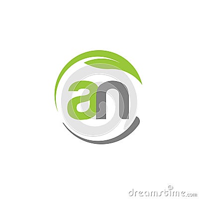 Creative letter AN with circle green leaf logo Vector Illustration