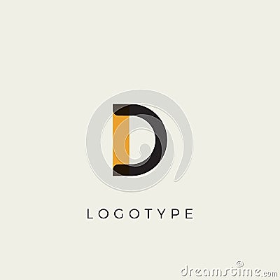 Creative letter D for logo and monogram. Minimal artistic style letter with yellow spot for education, festive and party Vector Illustration