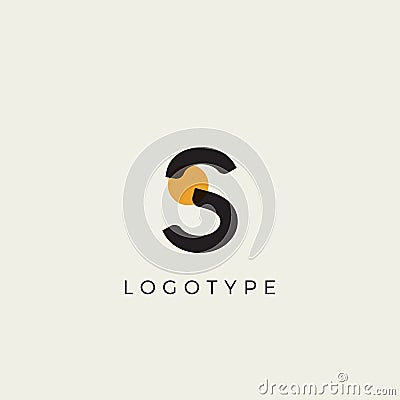 Creative letter S for logo and monogram. Minimal artistic style letter with yellow spot for education, festive and party Vector Illustration