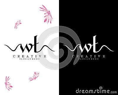 Creative letters wt, tw handwriting logo design vector Vector Illustration