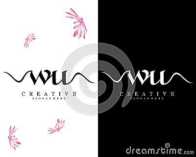 Creative letters wu, uw handwriting logo design vector Vector Illustration