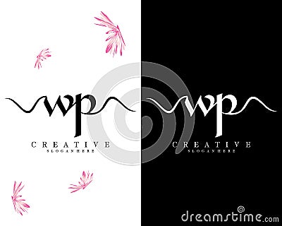 Creative letters wp, pw handwriting logo design vector Vector Illustration