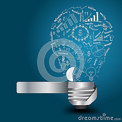 Vector light bulb with drawing business strategy p Vector Illustration