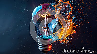 A Spectacular Show of Color Unleashed by a Bursting Light Bulb Stock Photo