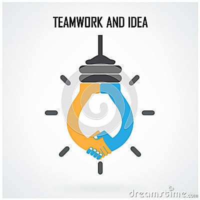 Creative light bulb Idea and handshake sign,teamwork and ideas c Vector Illustration