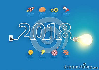 Creative light bulb idea with 2018 new year Vector Illustration