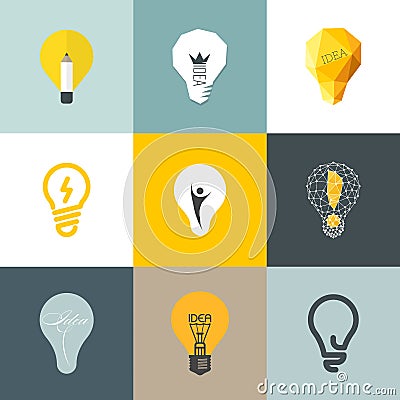 Creative light bulb. Set of design elements Vector Illustration