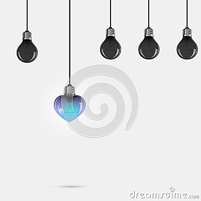 Creative light bulb symbol with heart sign and difference concept, business and industrial idea. Vector Illustration