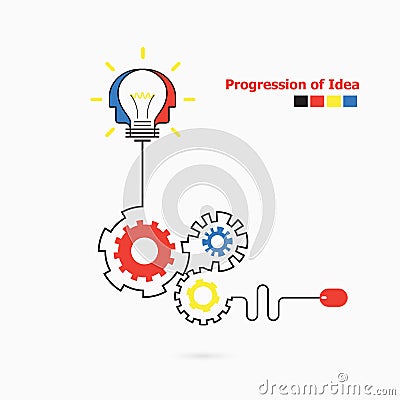 Creative light bulb symbol with linear of gear shape. Progression of idea concept. Business, education and industrial idea Vector Illustration