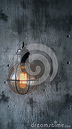 Creative lighting hanging lightbulb on industrial cement background Stock Photo