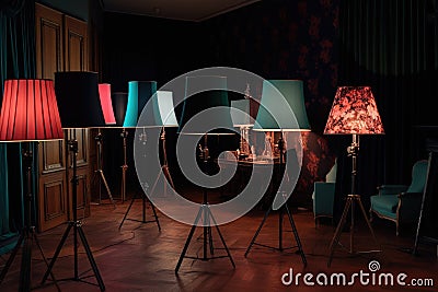 creative lighting setup with a variety of lampshades, creating different looks Stock Photo