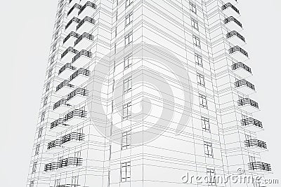 Creative linear building project on white background. Architecture, construction and blueprint concept. Stock Photo
