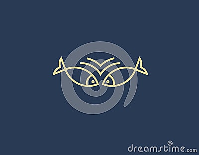 Creative linear fish logo icon for restaurant company Vector Illustration