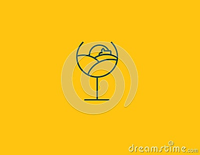 Creative linear logo icon wineglass and field with home inside for a business company Vector Illustration
