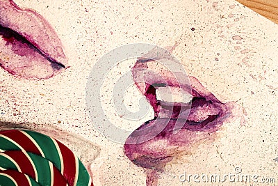 Creative lips watercolor image. Close up macro shoot. Copyspace for art and design. Stock Photo