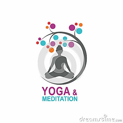Yoga Meditation Tree Moon Creative Colorful Logo Symbol Vector Vector Illustration