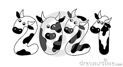 Creative logo of 2021 from numbers in the form of bulls Cartoon Illustration