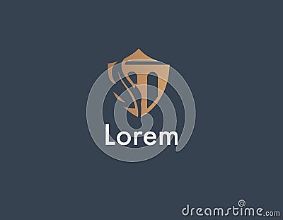 Creative logo shield icon with feather and building for lawyer Vector Illustration